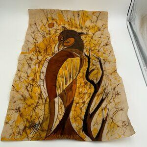 Handmade Signed Vintage Long-Eared Owl Batik Fabric